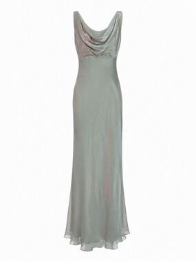 Vintage Michaelangelo Sage Green Iridescent Cowl Neck Maxi Dress